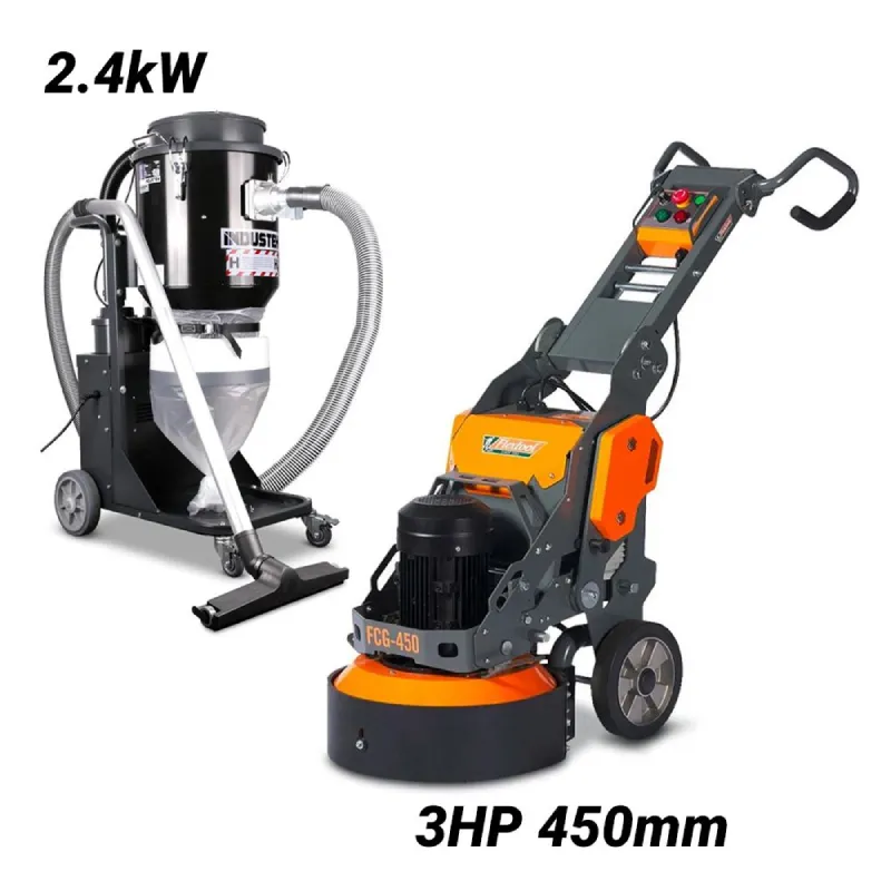 Concrete Floor Grinder and H-Class Vacuum — Flextool FCG-450 & Industek IDE2400